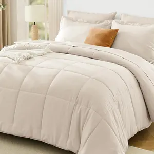 Queen Comforter Set, Ultra-Soft Bed in a Bag Queen Size 7 Pieces, Oeko-TEX Certified Bedding Set with Down Alternative Comforter, Sheets, Pillowcases & Shams, Beige