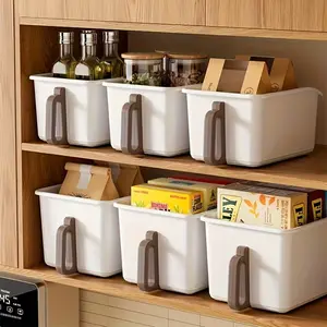 Open Storage Box with Handle, Bottom Wheel Design, Durable Plastic Organizers, Practical Cabinet Organizer, Ideal for Kitchen, TV Stand, Cupboard, Snacks, Spices, Daily Use, Kitchen Home Storage