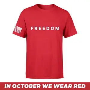 FREEDOM AND AMERICAN FLAG PRINTED ARMS Shirt -In October We Wear Red, Charlie Kirk's Birthday - 14th Oct