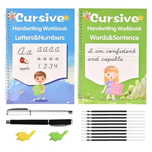 Grooved Cursive Handwriting Workbook for  Ages 5-12,  Cursive Writing Practice Book, Cursive Calligraphy Kit with Disappearing Ink, Cursive Copybook for Beginners & Teens