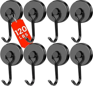 120LB+ Black Heavy Duty Magnetic Hooks 8 Pack – DIYMAG Cruise Cabin Kitchen Garage Tool Organizer