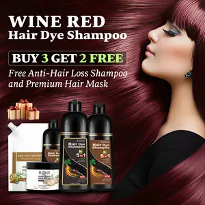 3 in 1 Red Hair Dye Shampoo, Wine Red Hair Color Shampoo For Women & Men, Instant Grey Coverage & Long-Lasting Color, Semi-Permanent Burgundy Hair Dye Shampoo & Anti-Hair Loss Shampoo & Hair Mask Kit for All Hair Types, Natural Herbal Formula