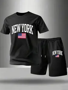 New York American Print Set, Fresh, Comfortable and Energizing, Multiple Colors Available, Casual Loose-Fitting Style