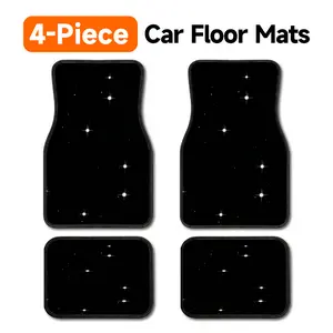 4-Piece Black Starry Car Floor Mats, Universal Fit Automotive Floor Liners with Sparkle Star Print, Anti-Slip All Weather Foot Mats for Cars SUVs Trucks, Minimalist Celestial Interior Accessories