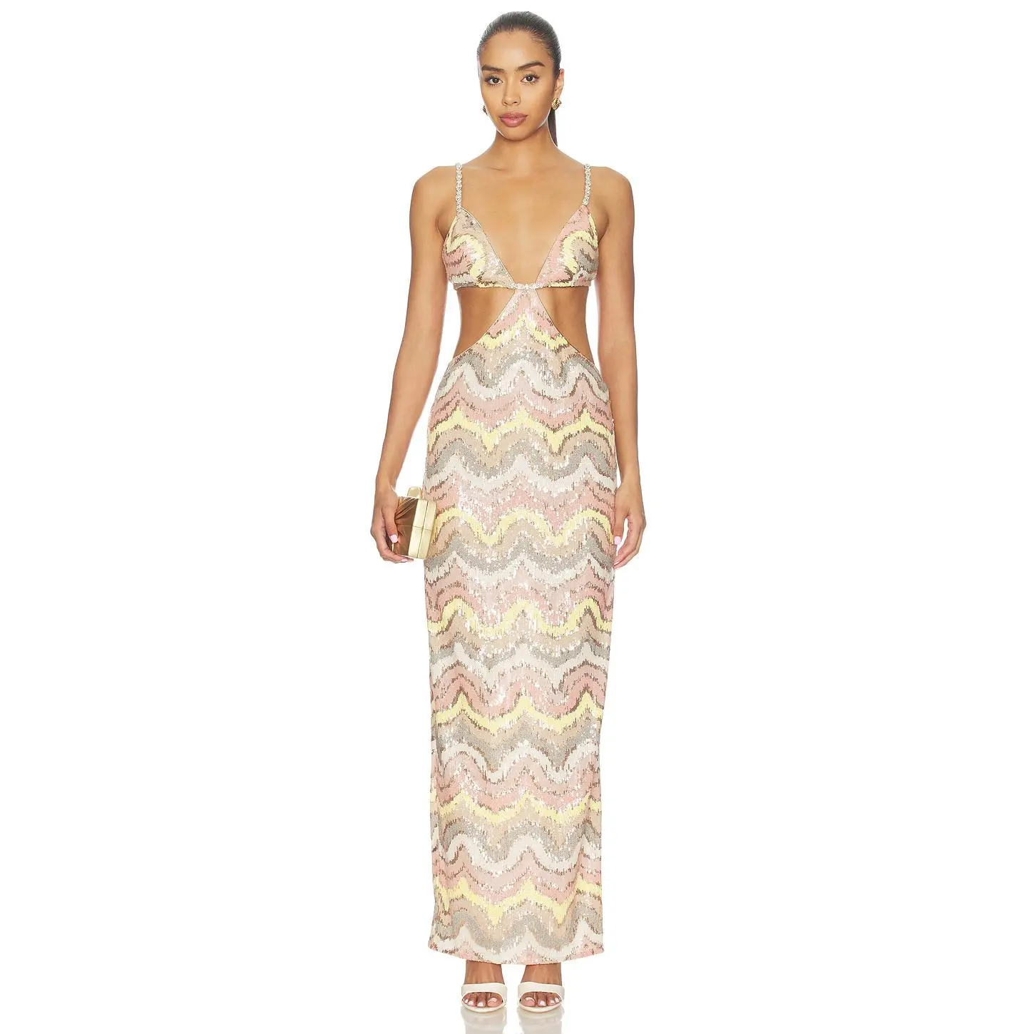 Bronx Banco Sonia Sequin Cutout Maxi Dress in Pastel