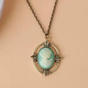 The V Katherine Necklace Bronze Head Stone Charm Pendant Necklace with Elegant Design and Durable Construction