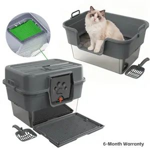 ZVRpet Large Cat Stainless Steel Litter Box with Lid Top Entry Metal Pan Tray with High Wall Sides Design Non-Sticky Anti-Leakage Easy Cleaning Includes Step Mat and Scoop with Filter Odor Control Cat Stuff for Big Kittens Kitty SummerVibes  petlovers