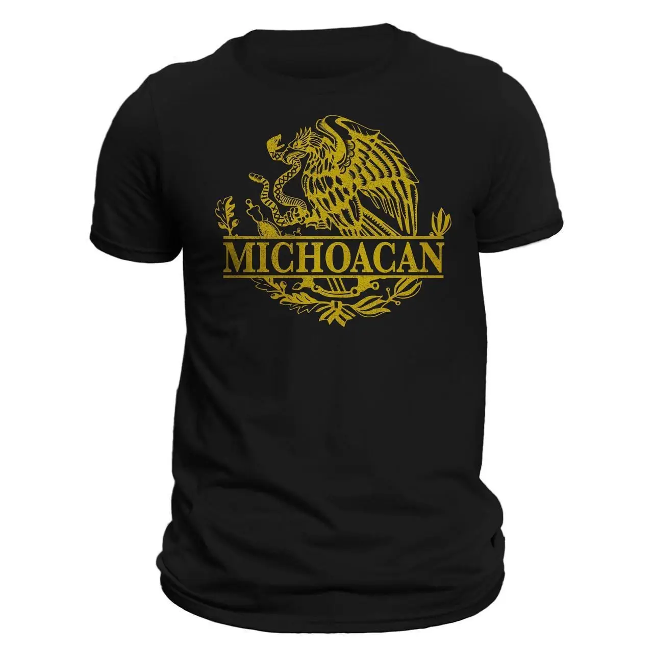Michoacan Mexico Eagle Emblem Mexican Flag T-Shirt - 100% Ring-spun Combed Cotton, Crew Neck, Casual Style, Regular Fit, Lightweight, Machine Washable