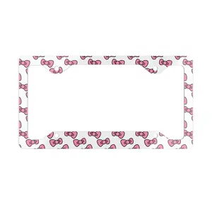 White Pink Bow License Plate Frame, Kitty Cute Car Decor, Gift for Mom, Car Accessories for Women