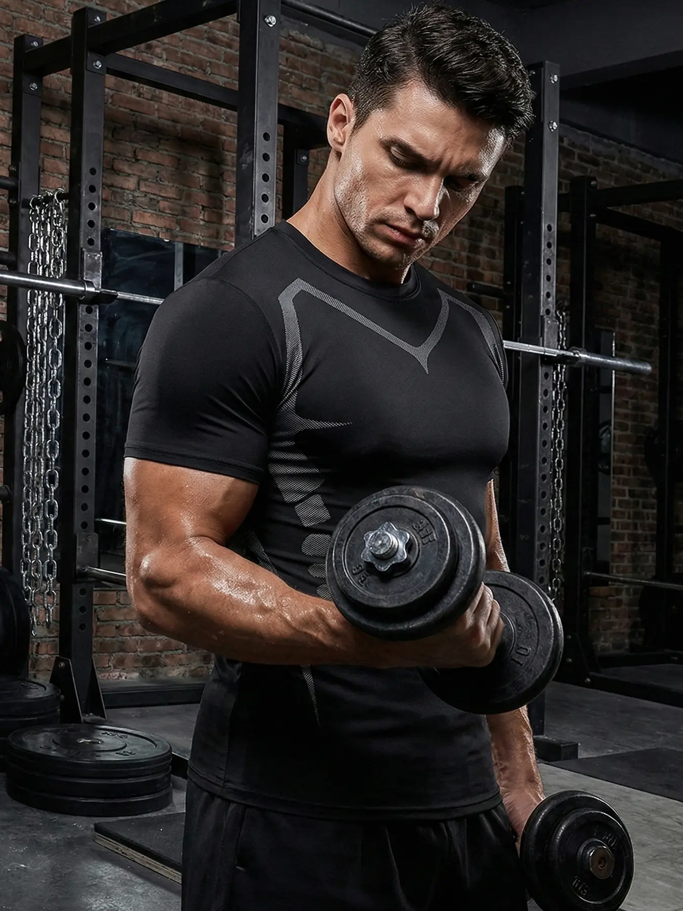 Sporty Men's Graphic Print Round Neck Sports Tee, Sport Quick Drying Short Sleeve Compression T-Shirt for Summer, Sporty Top for Outdoor Sports