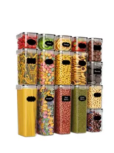 24pcs kitchen decor and accessories，Complete food storage containers with LIDS, clear food jars, moisture-proof sealed crisper, suitable for cereals, rice, salt, pepper, tea, nuts and coffee beans, plastic food storage jars, household kitchen items，