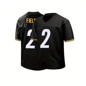 Men's #2 Black Football Jersey, Breathable Polyester V-Neck Embroidery, Loose Fit, Sports Top for Casual, Training, Streetwear, Party, Vacation, Youth & Adult Sizes