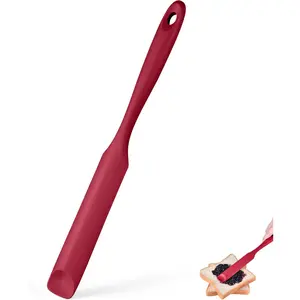 Jar Scraper Spatula, 600?F Heat Resistant Rubber Scraping Tool for Jam Nut Butter Sourdough, Flexible Skinny Cream Spreader Long Slim Kitchen Spurtle for Jar Blender Bottle (Red)