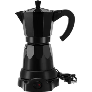 Coffee Pot 6 Cup Electric Espresso Coffee Maker Italian Moka Maker 300ml Portable Aluminum Espresso Maker Espresso Moka Pot with Detachable Base, Coffee  for Home Travel (Black)