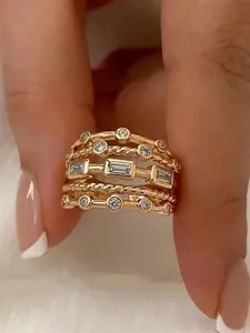 Fashion Geometric Zircon Ring for Women, Elegant Open Design, Statement Multi Ring, Casual Daily Wear, Party Accessory, Versatile Fashionable Jewelry, Stackable Finger Rings, Stackable Rings