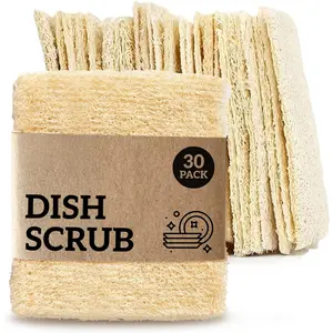Loofah Dish Sponge (Pack 30) Vegetable Scrubber for Kitchen -  Biodegradable Compostable Dishwashing Scouring Pad Zero