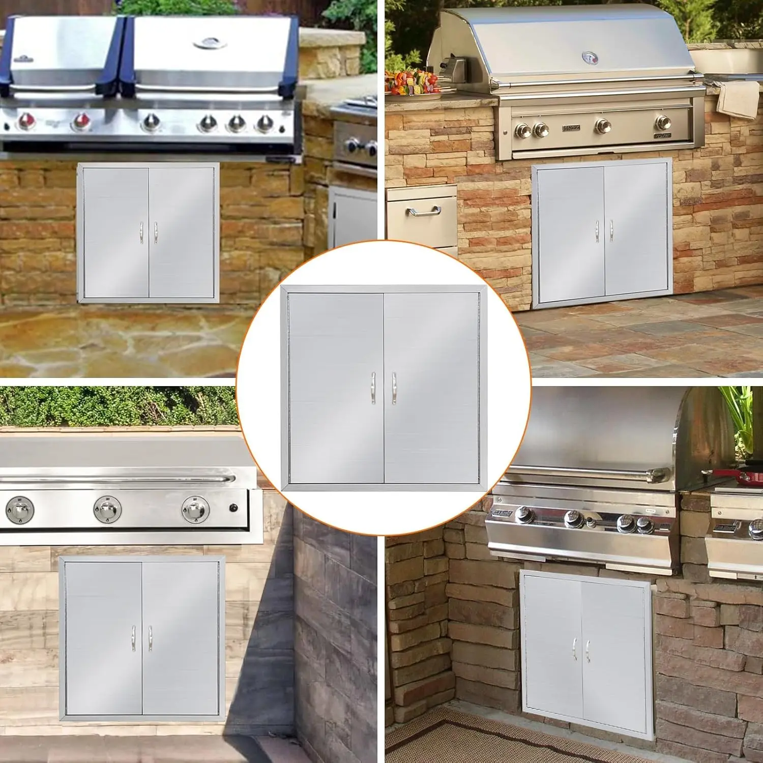 24x24 In Single Unit Rectangular Stainless Steel Flush-Mount Outdoor BBQ Access Door - Modern, Waterproof, Stain-Resistant, Tool-Free Easy Assembly, Magnetic Seal, Durable for Outdoor Kitchens, Versatile Use, Ideal for DIY Users