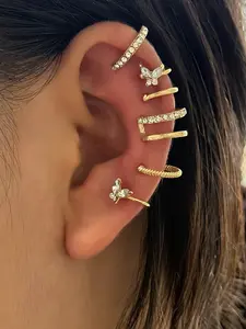 6 Pairs Women's Fashion Butterfly Design Clip Earrings Set, Elegant Style No-Piercing Ear Clips Suitable for Daily Wear and Music Festivals, Gift Jewelry