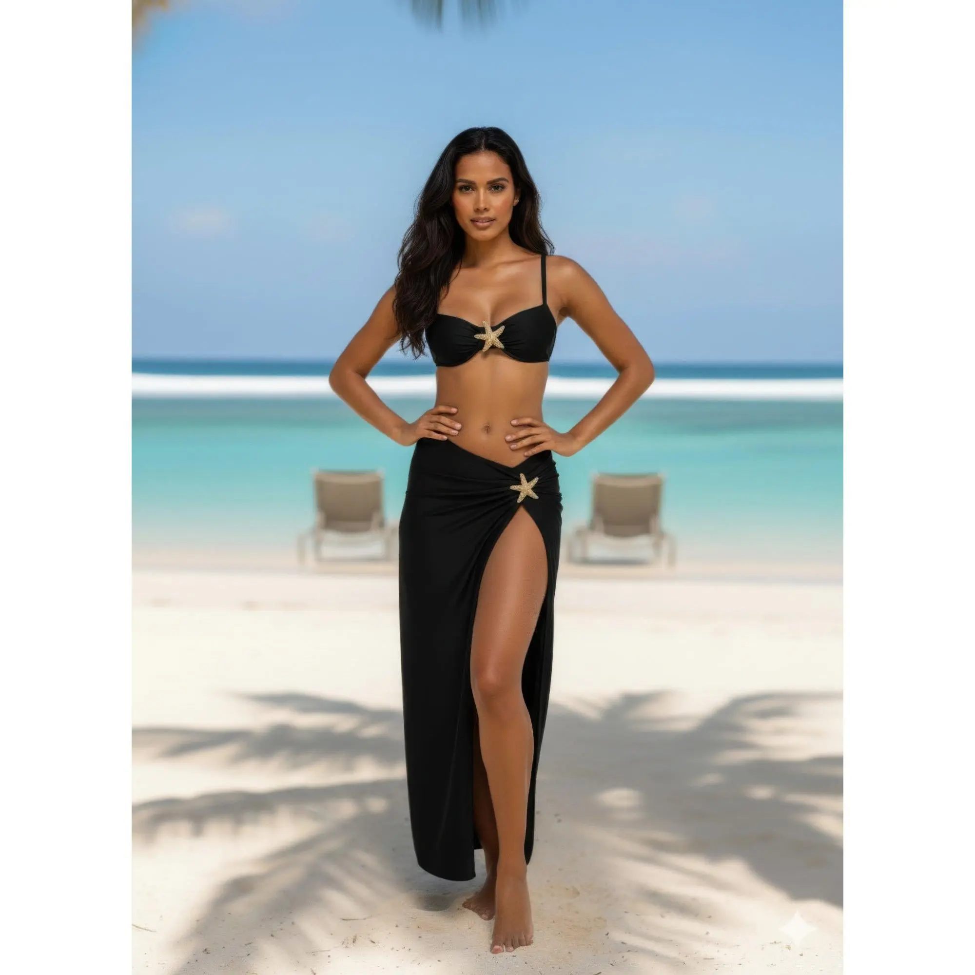 Beige Luxe Maxi 3 Piece Bikini Set Star Fish