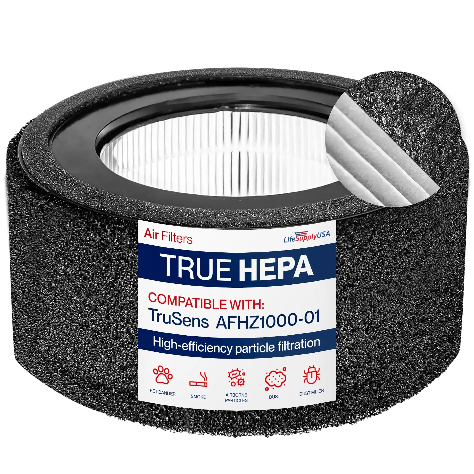 True HEPA + Carbon Filter AFHZ1000-01 | Fits TruSens Z-1000 Small Air Purifier -360Â° 3-Stage Replacement by LifeSupplyUSA
