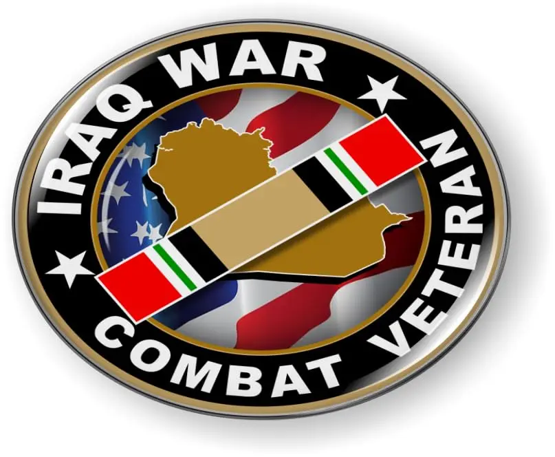 Patriotic Iraq War Combat Veterans 3D Domed Round Car Emblem Badge Sticker, 1/8" Thickness, Curved-Flat Automotive Exterior Accessory