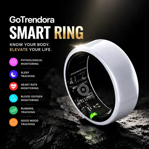 White Ceramic Round Smart Fitness Ring - Bluetooth Health Monitor, Waterproof, Magnetic, Android Compatible, Step/Heart Rate/Sleep Tracking, Lightweight Wearable Sync Device, Self Care Gadget for Men & Women,Minimalist fitness trackers
