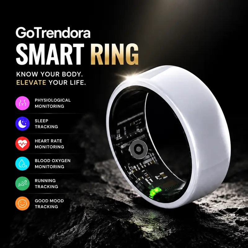 White Ceramic Round Smart Fitness Ring - Bluetooth Health Monitor, Waterproof, Magnetic, Android Compatible, Step/Heart Rate/Sleep Tracking, Lightweight Wearable Sync Device, Self Care Gadget for Men & Women,Minimalist fitness trackers