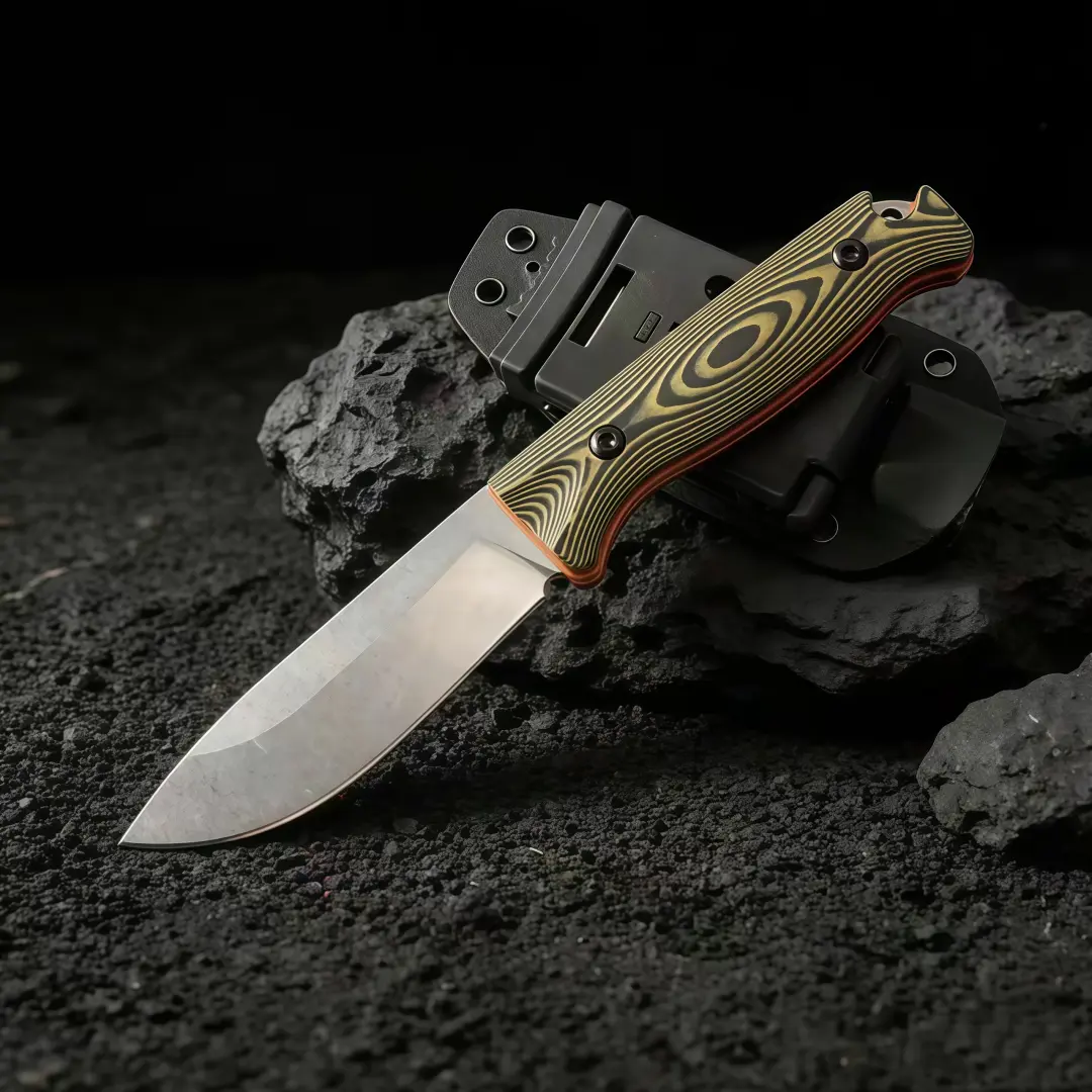 Model 15002 Fixed-Blade Knife with Micarta Handle & Sheath, Stainless Steel Lightweight Stone Wash Knife for Adults, EDC Outdoor Camping & Fishing Tools