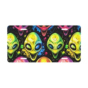 Trippy Alien License Plate Cover • Neon Space UFO Front Car Tag • Y2K Aesthetic Auto Decor Accessory for Men & Women
