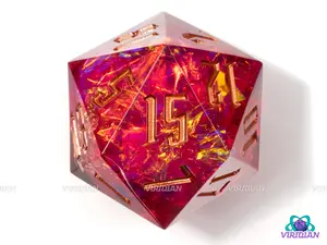Magenta Glam (D20) | Sharp Edged, Translucent Bright Pink-Red, Gold Holographic Film, 33mm | Large Resin Die (1)