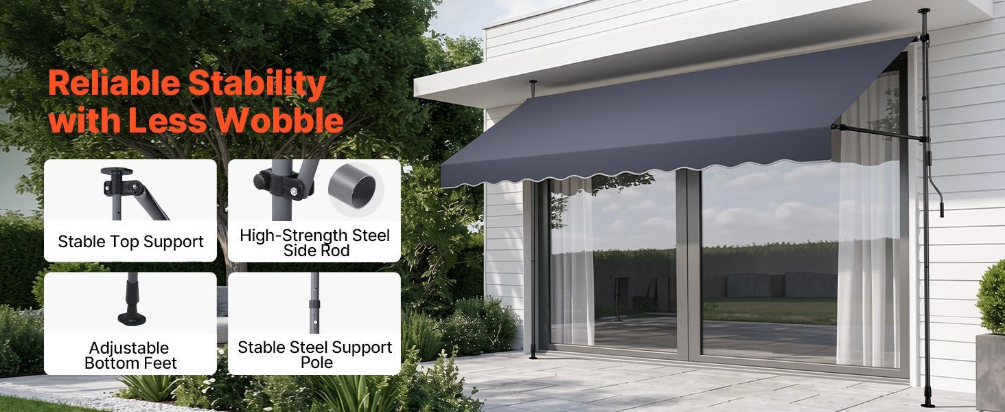 VEVOR Manual Retractable Awning, 157" Outdoor Retractable Patio Awning Sunshade Shelter, Height Adjustable Patio Door Window Canopy with Manual Crank Handle for Backyard, Garden, Balcony, Dark Gray VEVOR Manual Retractable Awning, 157" Outdoor Retractable Patio Awning Sunshade Shelter, Height Adjustable Patio Door Window Canopy with Manual Crank Handle for Backyard, Garden, Balcony, Dark Gray