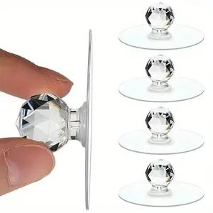 6/8/10pcs Transparent Crystal Door Knobs, Cabinet Drawer Door Knobs Handles, Self-adhesive Handle With Hook, Furniture Door Decorative Hardware