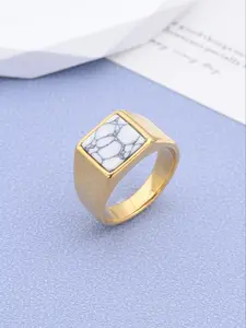 Light Luxury Men's Ring, 18K Gold Plated Craftsmanship, White Agate Square Center Stone, Exquisite Taste in Every Detail