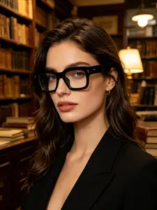 European and American Retro Square Sunglasses, Glossy Black Frame with Clear Lenses, Fashion Trendy Streetwear Accessory for Beach Vacation, Travel, Street Photos, Dating, Shopping and Daily Styling, Valentine’s Day Gift