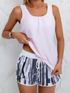 B2LOVER Tankini Swimsuit for Women Modest Two Piece Bathing Suit Scoop Neck Swim Suits with Boy Shorts