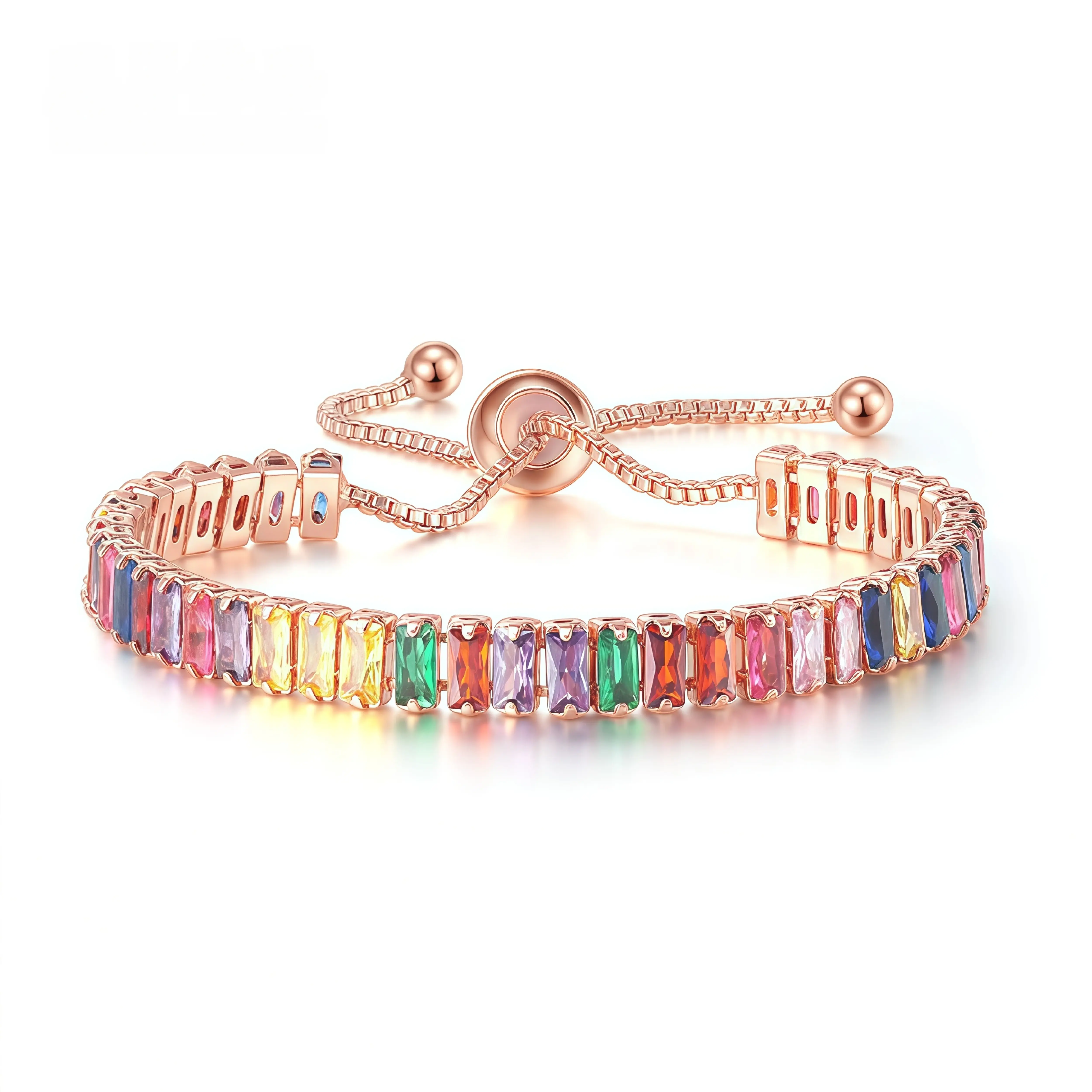 Women’s Gold-Tone Rainbow Artificial Stone Tennis Bracelet - Sparkly Fashion Jewelry Bangle