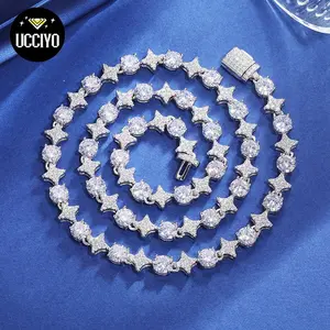 【#N162】6mm S925 Sterling Silver Synthetic moissanite Tennis Chain Necklace New Design Iced Out Hip Hop Fine Jewelry