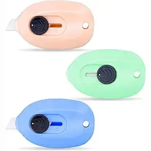 Mini Ceramic Box Cutter, 3pcs Safety Package Box Opener, Retractable Utility Knife Ceramic Blades with Keychain Hole