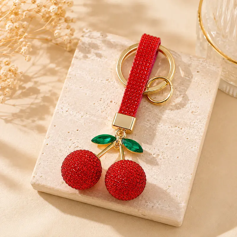 Unisex Cherry Shape Decorative Metal Keychain, Small Parts Fashion Accessory for Costume Jewelry Collections