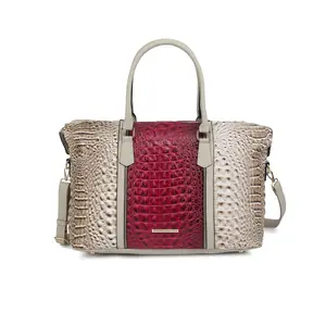 MKF Collection Raven Croc Embossed Duffel Bag, Red Interior, Gold Accents, Elegant Design, Versatile Use, Ideal for Travel and Everyday Casual Wear