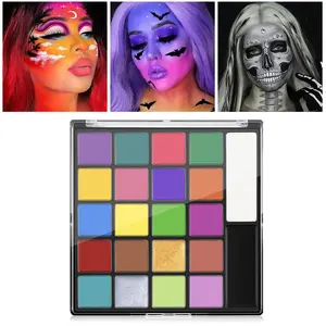 22 Color Face & Body Paint Palette, Professional Waterproof Cream Makeup for Costume, Stage Performance & Halloween, Includes 6 White Brushes