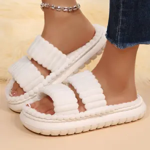 Fuzzy Open Toe Slippers for Women Indoor Cozy Memory Foam Slip On House Slides Shoes Gifts for Womens Her Mom