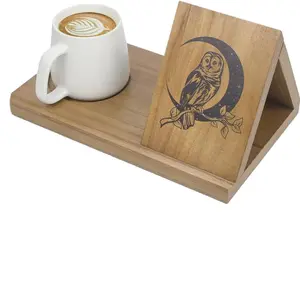 Wooden Triangle Bookshelf, Multifunctional Reading Stand for Office Desk, Phone Holder with Coffee Cup Slot, Home Learning Organizer