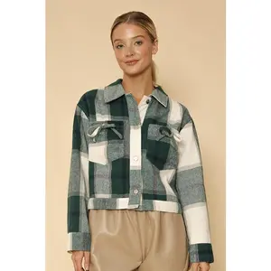 Meadow Cropped flannel jacket with bow detailing