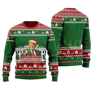 Trump I'll Be Home for Christmas Ugly Sweater, Humorous Trump, My President Trump, Cotton Crewneck