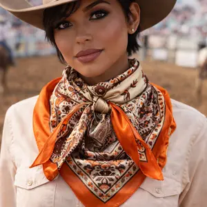 35X35" Orange, Brown and Cream Floral Wild Rag / Scarf WR3456