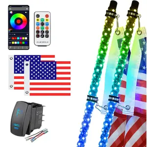 2 Pcs 2FT Fat RGB LED Whip Lights – App & Remote Controlled with Rocker Switch for SXS, UTV, ATV, RZR, Can-Am X3; Spiral Design, Fiberglass Construction Holiday Gift