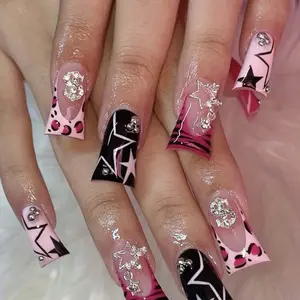 Y2K Pink and Black Duck Nails - Perfect for Any Occasion