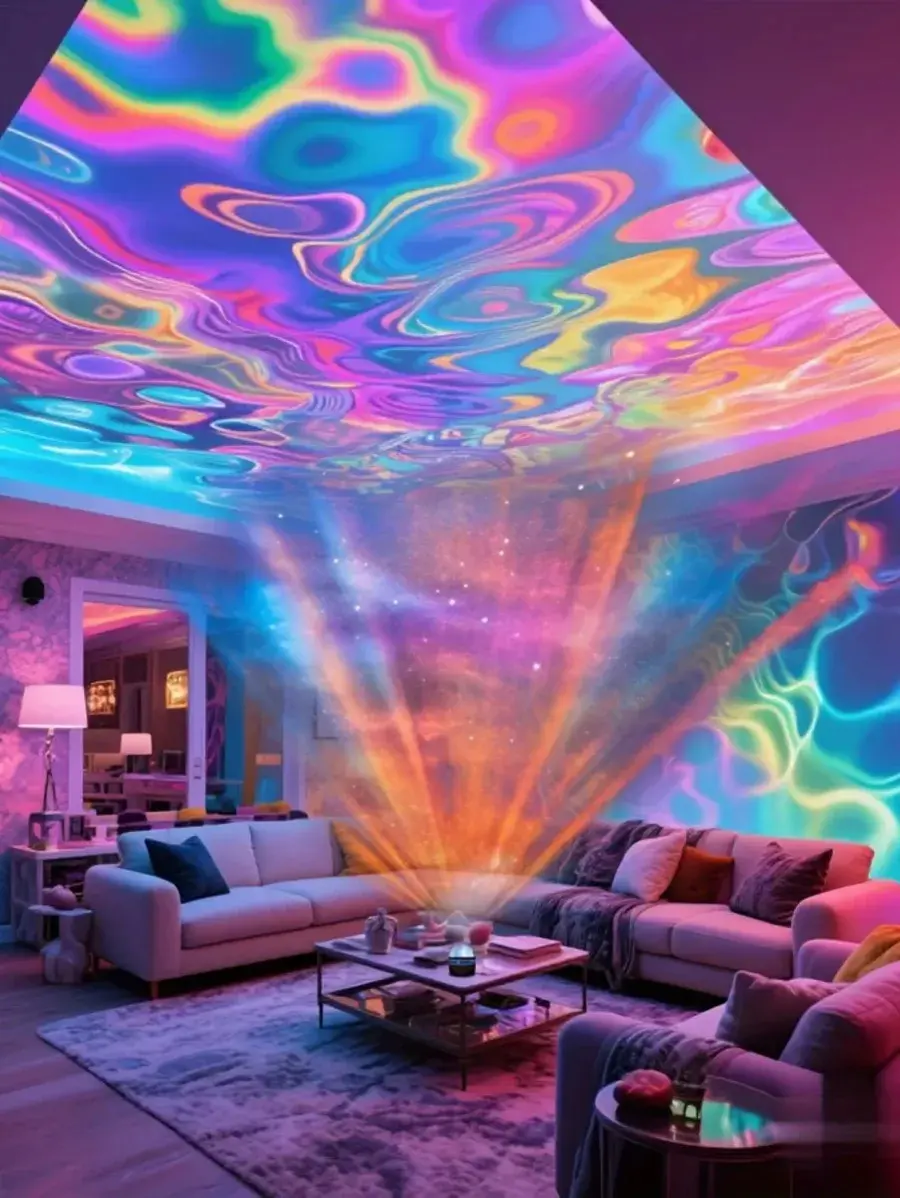 Multicolor Water Ripple LED Projector With Remote - USB-Powered Ambient Night Light For Bedrooms, Gaming Rooms & Home Decor, Creates Soothing Atmosphere For Holidays, Weddings, Birthdays & Special Celebrations, Light Projector For Bedroom