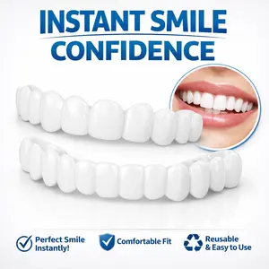 [3 PACK] Snap On Veneers for Men & Women Instant Whitening Smile Kit, Natural Look Reusable False Teeth Cover for Party & Daily, Soft Flexible Comfort Fit Upper Jaw Tooth Accessory
